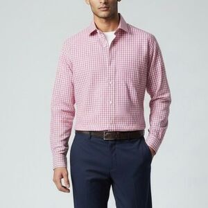 Peter Millar L Pastel Pink Gingham Long Sleeve Button Down Shirt Preppy Luxury